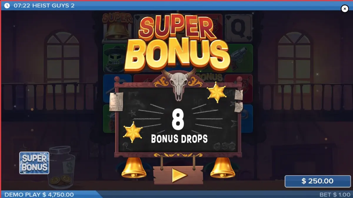 Tampilan visual slot Heist Guys 2 dengan latar belakang gurun Wild West
