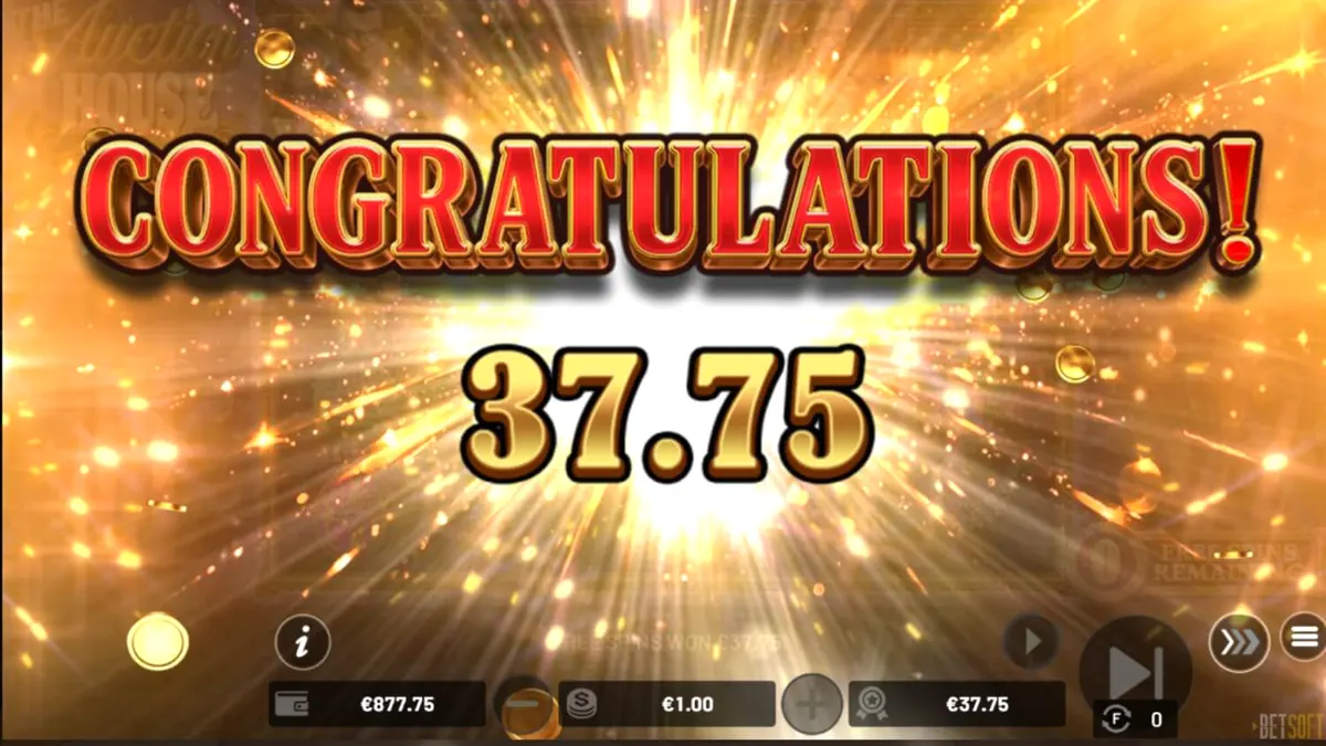 Tampilan visual mewah dari slot The Auction House dengan simbol-simbol barang berharga.